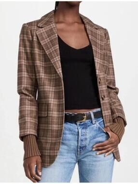 $348 NWT Favorite Daughter The City Blazer Chocolate Plaid Women's Large Jacket